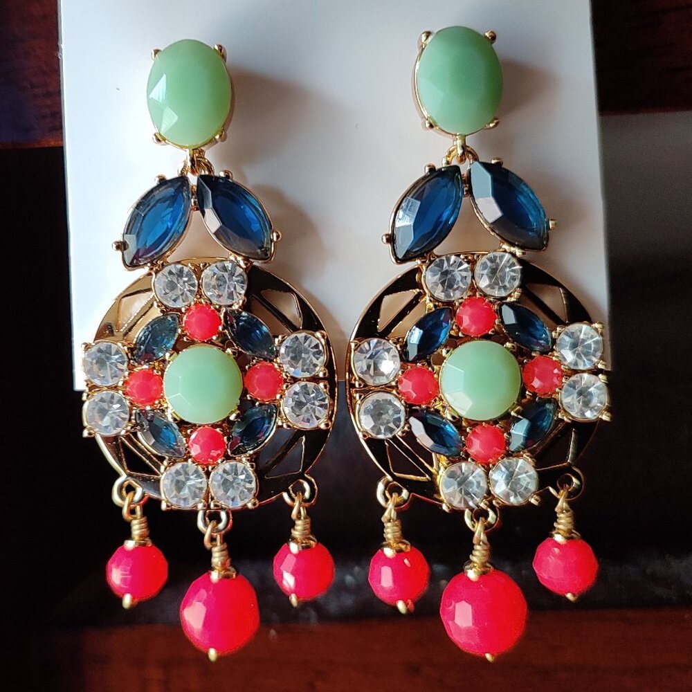 New Kate Spade New York Jeweled Tile Statement 1.25" Drop Earrings, Coral Green